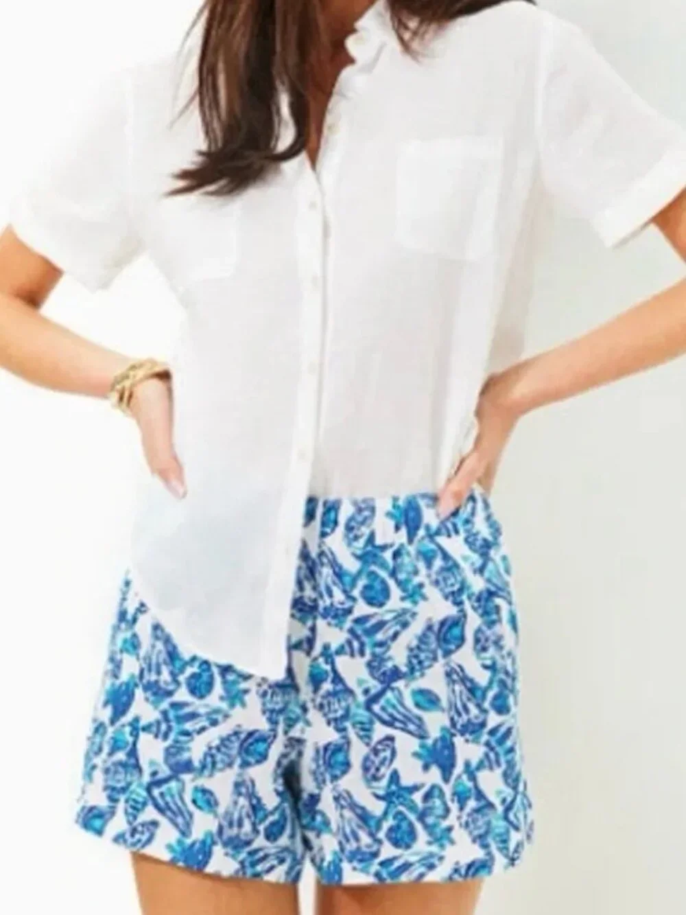 Lilly Pulitzer Lilo Linen Shorts in Resort White Shell Collector Medium Pull On - Picture 1 of 7